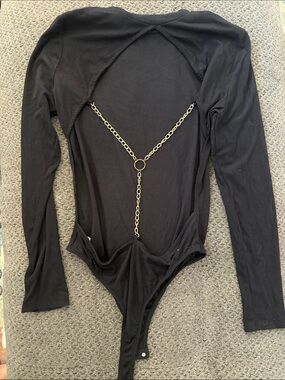 Black Textured Top body suit with open back